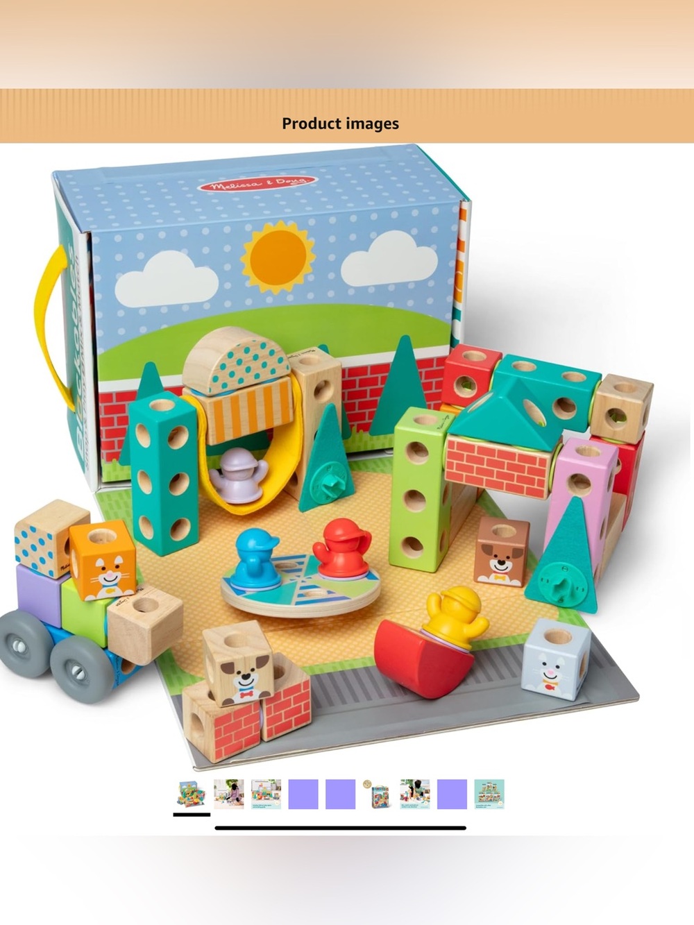 Melissa & Doug Colorful Wooden Playset with Blocks and Figures - Multicolor